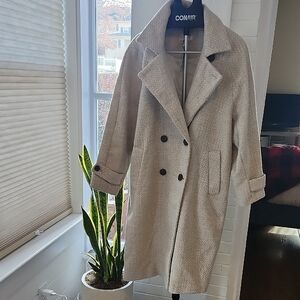Universal Thread Cream Double-Breasted Coat, Large